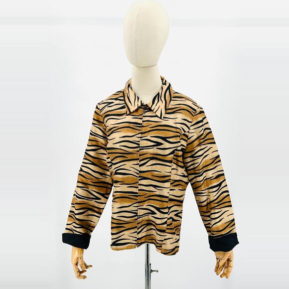 Vintage Y2K Silkland Tiger Stripe Animal Print Silk Jacket - Picture 1 of 7